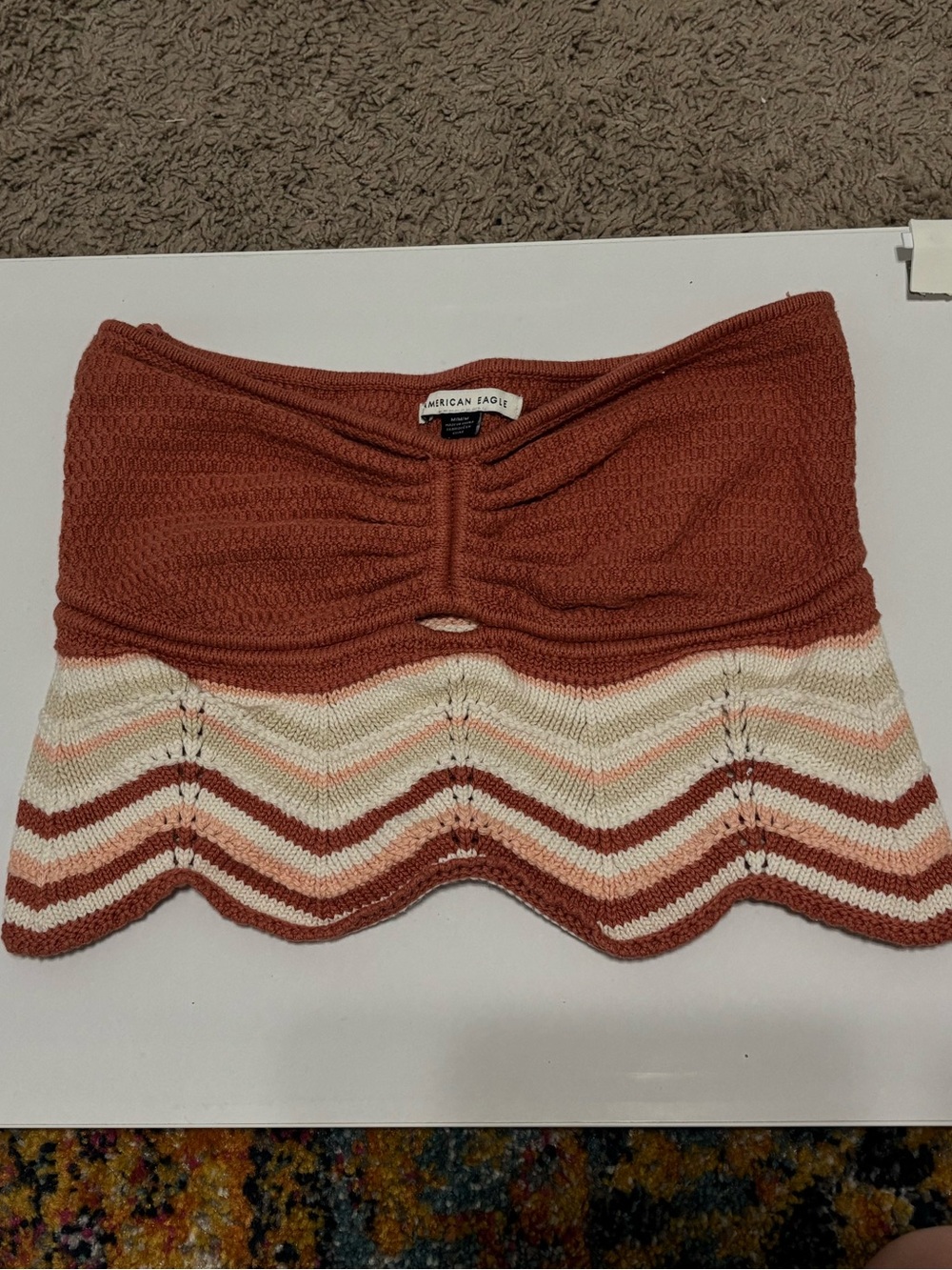 American Eagle Outfitters Rust and Cream Chevron Crochet Tube Top